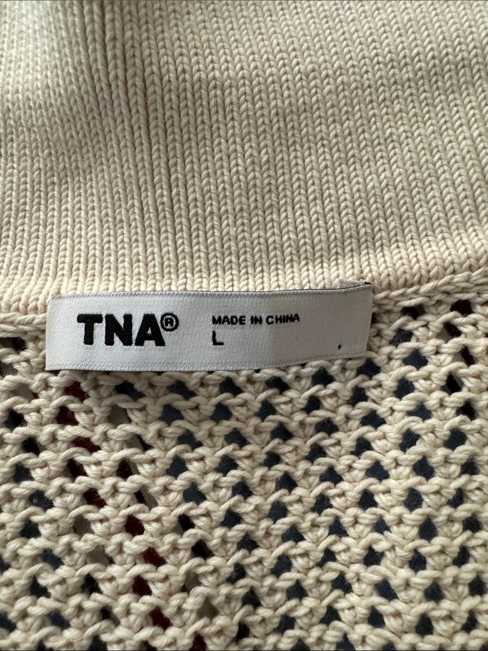 Aritzia TNA Open-Weave V-Neck Polo Sweater in Cream - Picture 2 of 5